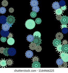 Ethnic Background with Snowflakes or Mandalas. Winter Pattern with Cute Snowflakes. Christmas or Indian Texture in Trendy Style. Vector Snowflakes for Card Design on Black Background