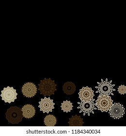 Ethnic Background with Snowflakes or Mandalas. Winter Pattern with Cute Snowflakes. Christmas or Indian Texture in Trendy Style. Vector Snowflakes for Card Design on Black Background