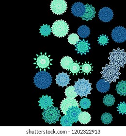 Ethnic Background with Snowflakes or Mandalas. Winter Pattern with Cute Snowflakes. Christmas or Indian Texture in Trendy Style. Vector Snowflakes for Card Design on Black Background
