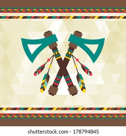 Ethnic background with tomahawk in navajo design.