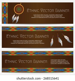 Ethnic Banners with Dream Catcher. Vector Illustration