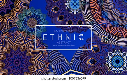 Ethnic banners template with floral Mandala ornament. Henna tattoo style. Collection of creative universal artistic vector cards. Lace pattern with roughly hand drawn striped colorful Mandala.