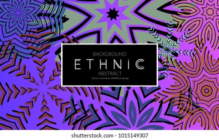 Ethnic banners template with floral Mandala ornament. Henna tattoo style. Collection of creative universal artistic vector cards. Lace pattern with roughly hand drawn striped colorful Mandala.