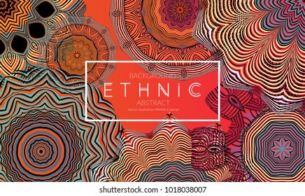 Ethnic banners template with floral Mandala ornament. Henna tattoo style. Collection of creative universal artistic vector cards. Lace pattern with roughly hand drawn striped colorful Mandala.