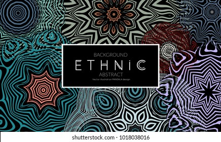 Ethnic banners template with floral Mandala ornament. Henna tattoo style. Collection of creative universal artistic vector cards. Lace pattern with roughly hand drawn striped colorful Mandala.