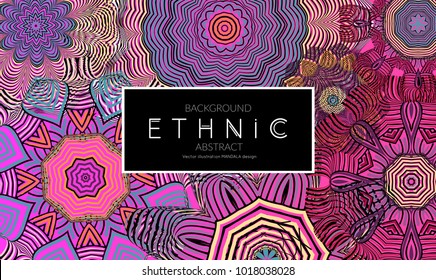 Ethnic banners template with floral Mandala ornament. Henna tattoo style. Collection of creative universal artistic vector cards. Lace pattern with roughly hand drawn striped colorful Mandala.