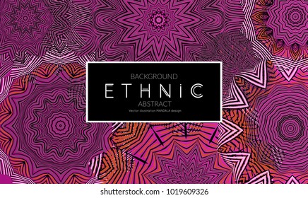 Ethnic banners template with floral Mandala ornament. Henna tattoo style. Collection of creative universal artistic vector cards. Lace pattern with roughly hand drawn striped colorful Mandala.