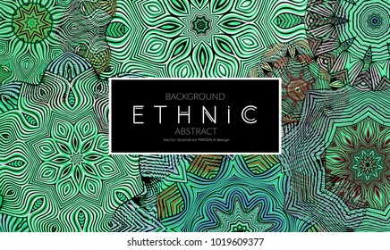 Ethnic banners template with floral Mandala ornament. Henna tattoo style. Collection of creative universal artistic vector cards. Lace pattern with roughly hand drawn striped colorful Mandala.