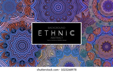 Ethnic banners template with floral Mandala ornament. Henna tattoo style. Collection of creative universal artistic vector cards. Lace pattern with roughly hand drawn striped colorful Mandala.