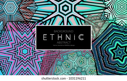 Ethnic banners template with floral Mandala ornament. Henna tattoo style. Collection of creative universal artistic vector cards. Lace pattern with roughly hand drawn striped colorful Mandala.