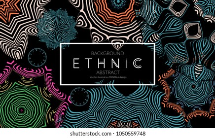 Ethnic banners template with floral Mandala ornament. Henna tattoo style. Collection of creative universal artistic vector cards. Lace pattern with roughly hand drawn striped colorful Mandala.
