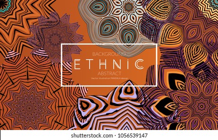 Ethnic banners template with floral Mandala ornament. Henna tattoo style. Collection of creative universal artistic vector cards. Lace pattern with roughly hand drawn striped colorful Mandala.
