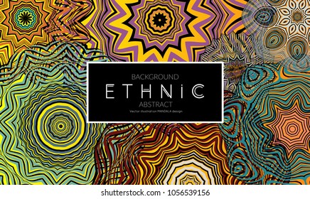 Ethnic banners template with floral Mandala ornament. Henna tattoo style. Collection of creative universal artistic vector cards. Lace pattern with roughly hand drawn striped colorful Mandala.
