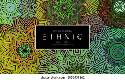 Ethnic banners template with floral Mandala ornament. Henna tattoo style. Collection of creative universal artistic vector cards. Lace pattern with roughly hand drawn striped colorful Mandala.