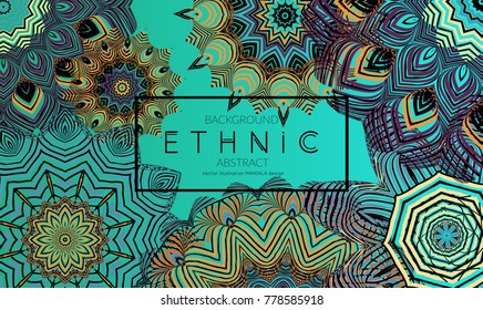 Ethnic banners template with floral Mandala ornament. Henna tattoo style. Collection of creative universal artistic vector cards. Lace pattern with roughly hand drawn striped colorful Mandala.