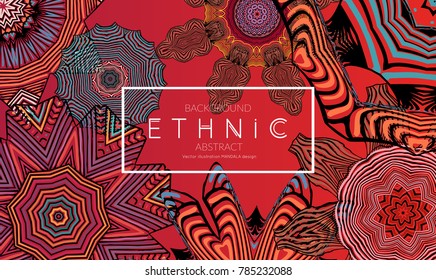 Ethnic banners template with floral Mandala ornament. Henna tattoo style. Collection of creative universal artistic vector cards. Lace pattern with roughly hand drawn striped colorful Mandala.