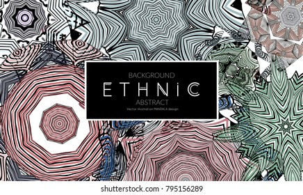 Ethnic banners template with floral Mandala ornament. Henna tattoo style. Collection of creative universal artistic vector cards. Lace pattern with roughly hand drawn striped colorful Mandala.