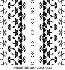 Ethnic Batik Pattern. Black Color Dark Scribble Texture. Simple Native Batik. Seamless Design Ink Pattern. Tribal Ink Doodle Vector. Black Color Indian Pattern. Abstract Dark Repeat. Ink Aztec Pattern