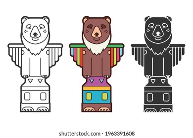 Ethnic bear totem vector set isolated on a white background.