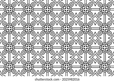 Ethnic beautiful pattern, geometric minimalistic background. Oriental, Indonesian artistic ornament. Black white template for creativity, coloring, design.
