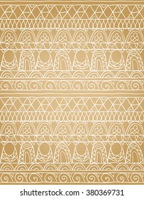 Ethnic beige seamless hand drawn. Tribal vector ornament.