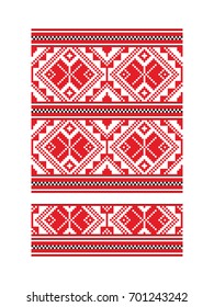 Ethnic belorussian pattern for embroidery stitch in red. Pattern template.