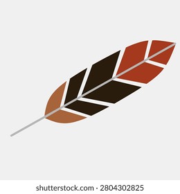 Ethnic Bird Feather Vector Illustration and Native American Indian War Bonnet Headdress Hat Minimalist Flat Design Earth Tone Colors for Cultural Decorative Graphic Assets White Background