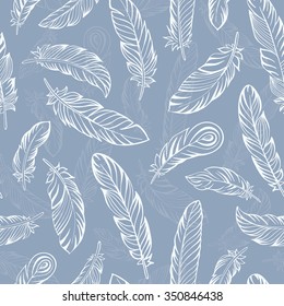 

Ethnic bird feathers hand drawn, seamless pattern. Vector illustration.