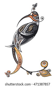 Ethnic bird with ornament decor. Element for design. Vector graphic art.