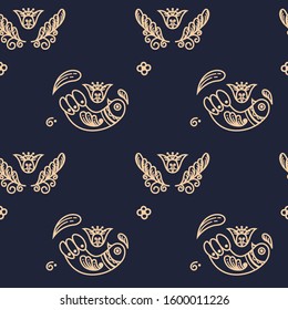 Ethnic bird pattern. Vector graphics. Floral seamless pattern. Perfect for printing on textiles, paper, tiles or tableware.