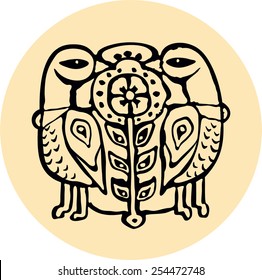 Ethnic birds totem hand drawn sketch decorative element isolated. Vector illustration