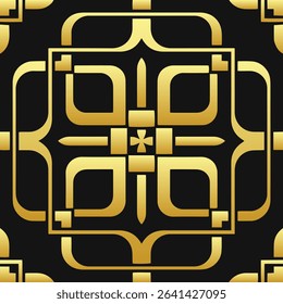 Ethnic black background, cover design, banner ,wallpaper. Geometric linear decorative gold pattern, template. Ornaments, arabesque, mandala, fresco, logo East, Asia, India, Mexico, Aztec, Peru. 