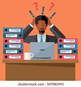 Ethnic black businessman overworked and under stress vector illustration