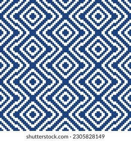 Ethnic black gradient circle in blue square on white blackground abstract pattern.Seamless Embroidery style .For wallpaper,clothing,wrapping,fabric,cover,textile,Print.Tribal motif.vector illustration