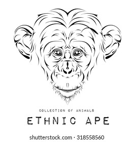 Ethnic Black Head Of Ape. Totem/tattoo Design. Use For Print, Posters, T-shirts. Vector Illustration