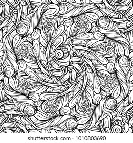 Ethnic black and white seamless pattern. Floral motifs.