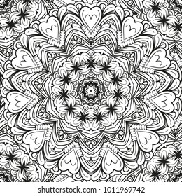 Ethnic black and white seamless pattern. Floral motifs.