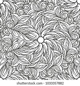 Padrão étnico sem emenda preto e branco. Motivos florais.