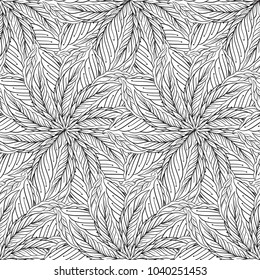 Ethnic black and white seamless pattern. Floral motifs.