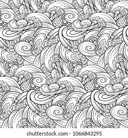 Ethnic black and white seamless pattern. Abstract floral motifs.