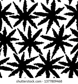 Ethnic black and white seamless pattern. Boho abstract stars, leaves repeat textile print, vector background. Folk fashion hand made wallpaper.