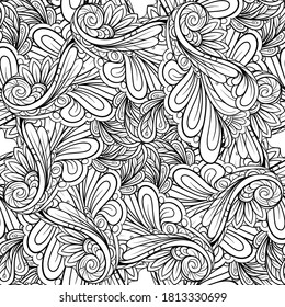 Ethnische, nahtlose Schwarzweiß-Muster. Blumenmotive.
