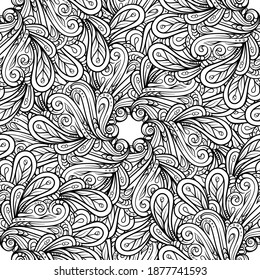Ethnische, nahtlose Schwarzweiß-Muster. Blumenmotive.