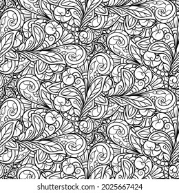 Ethnic black and white seamless pattern. Floral motifs.