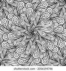 Ethnic black and white seamless pattern. Floral motifs.