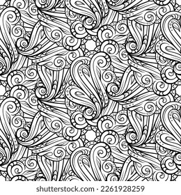 Ethnic black and white seamless pattern. Floral motifs.