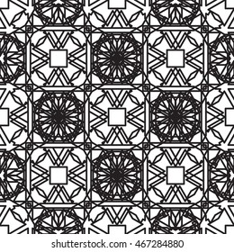 Ethnic black and white seamless pattern. Circular ornamental tribal background