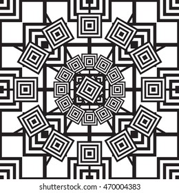 Ethnic black and white seamless pattern. Circular ornamental tribal background