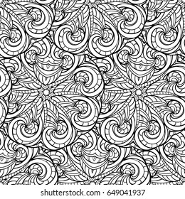Ethnic black and white seamless pattern. Asian style motifs.
