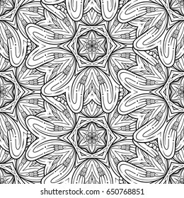 Ethnic black and white seamless pattern. Asian style motifs.